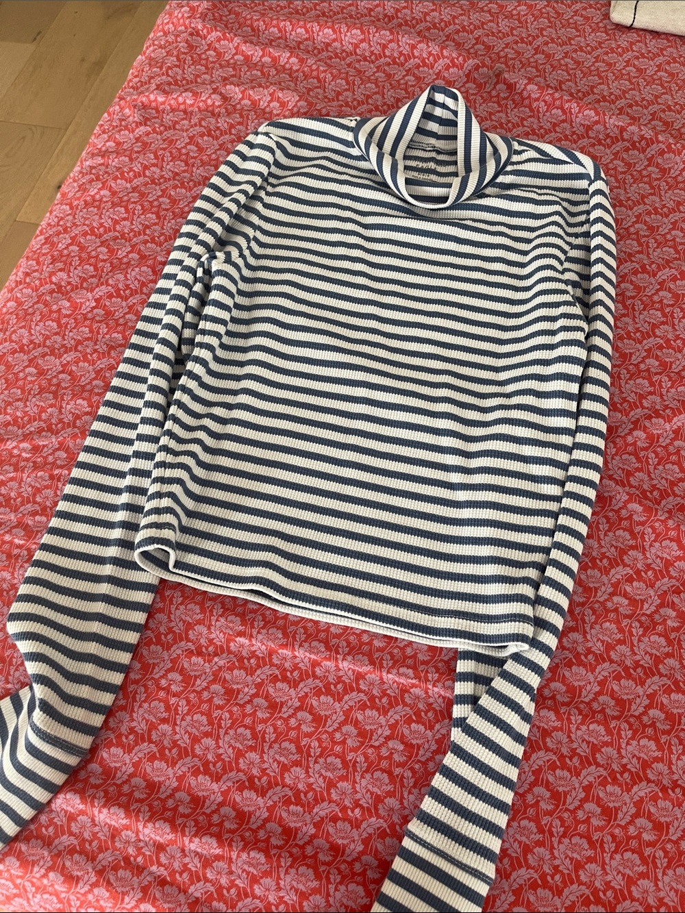 American Eagle Outfitters Navy and White Striped Turtleneck Sweater